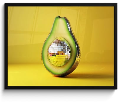 Fotolijst inclusief poster - Posterlijst 70x50 cm - Posters - Avocado - Discobal - Geel - Glitter - Foto in lijst - Keuken decoratie muur - Wanddecoratie accessoires - Muurdecoratie - Schilderijen