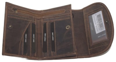 Oi Hunter bruine leren damesportemonnee met ritsvak / overslagportemonnee met ronde klep / lederen damesbeurs met extra afsluitbaar vak / beveiligd tegen skimmen / bruin leer / 415H