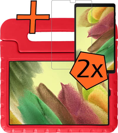 Hoesje - Geschikt voor Samsung Galaxy Tab A7 Lite - Met 2x Screenprotector - Kinderhoes Shockproof Bumper - Kidsproof Case - Tablet Hoes - Kinder Hoes Cover - Rood