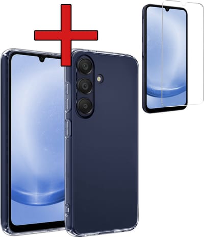 Hoesje - Met Screenprotector - Geschikt voor Samsung Galaxy A25 - Sterk & Shockproof - Telefoon Hoes - Back Cover - Siliconen Case - Telefoonhoes - Transparant