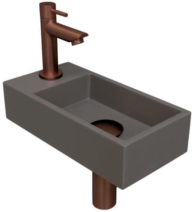 INK - Fonteinpack Quartz Links incl. Fonteinkraan - Design Sifon - Design Plug en Montageset - 360x180x90 Mm - Quartz Beton/mat Rose Goud