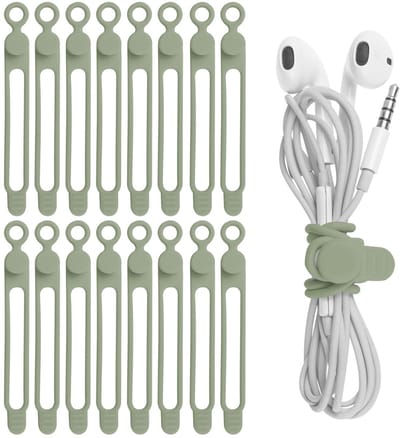 16 stuks siliconen kabelriemen draadorganizer voor oortelefoon, telefoonoplader, muis, audio, computer, herbruikbare bevestiging kabelbinders Cord Organizer in huis, kantoor, keuken, school (groen)