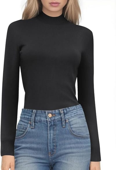 Dames Fleece Gebreide Trui met Lange Mouwen - Effen Slim Fit Thermo Bovenstuk