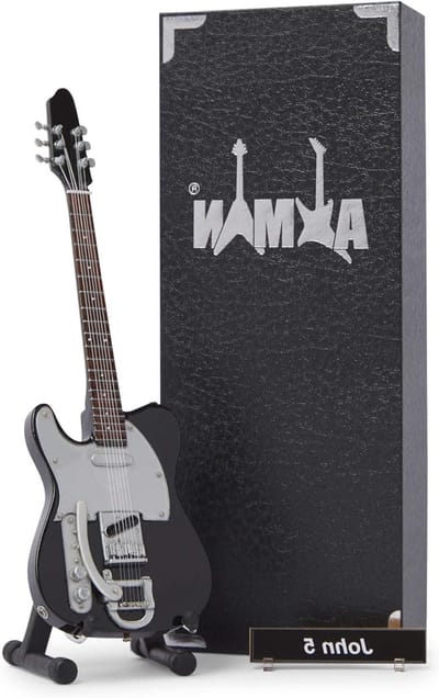 Miniatuur Gitaar - Ornament Gitaar - Decoratie Muziekfans - Handgemaakt Ornament - 25 cm Hoogte - Zwart