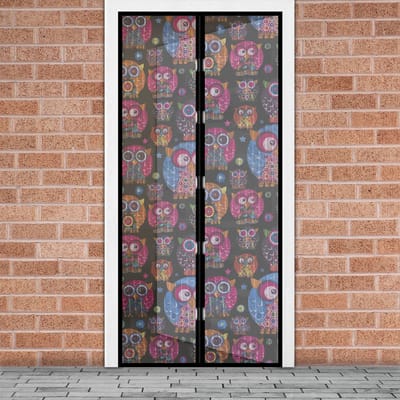 Magnetisch Vliegengordijn / Hordeur Tegen Insecten – Hor met Magneten – Uil Patroon – 100 x 210 cm – Zelfsluitend – Met Klittenband – Wasbaar en UV-Bestendig [11398E]