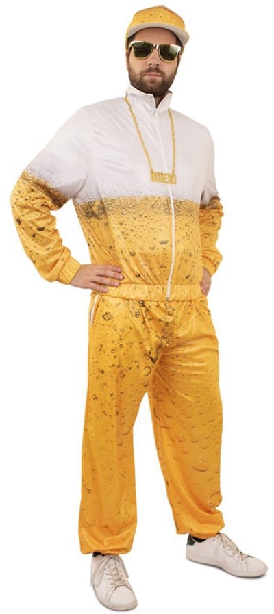 Fout Bierprint Bierfles Trainingspak Bier Schuimende Pint Kostuum | Extra Small | Verkleedkleding - Carnaval kostuum heren