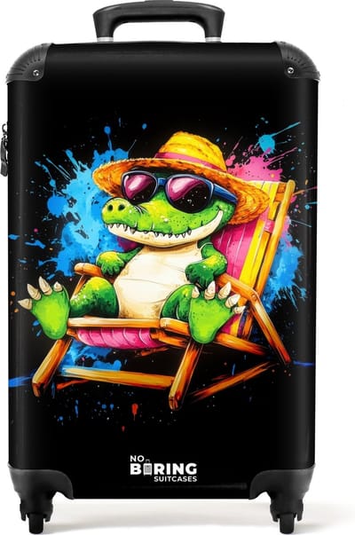 NoBoringSuitcases.com® - Handbagage koffer lichtgewicht - Reiskoffer trolley - Zomerse krokodil met graffiti - Rolkoffer met wieltjes - Past binnen 55x40x20 en 55x35x25