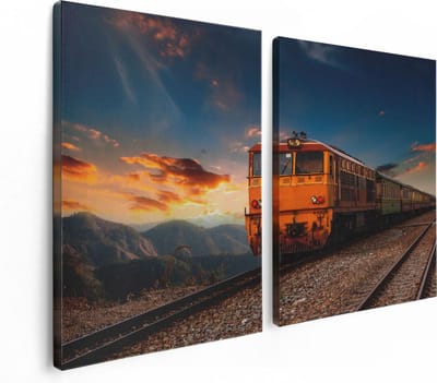 Artaza Canvas Schilderij Tweeluik Trein tussen de Bergen in Thailand - 120x80 - Foto Op Canvas - Canvas Print