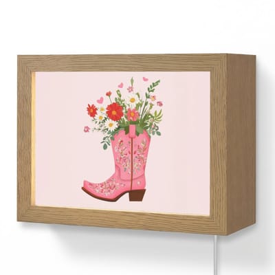 Wandlamp 20x15 cm - Oplaadbaar - Cowboylaarzen - Roze - Boeket - Bloemen - Wandlampen binnen woonkamer - Slaapkamer lamp met kabel - Decoratieve nachtlamp - Vloerlamp snoer
