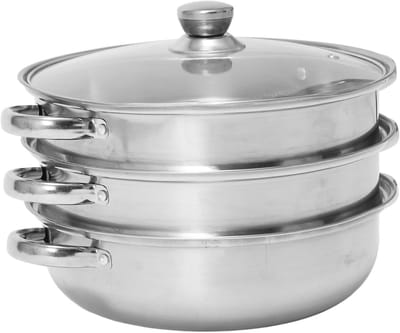 Roestvrijstalen Stoompot - Stoomkoker Soepketel - Gezond Koken - Verdikt Bodemontwerp - 3 Lagen - Zilverkleurig