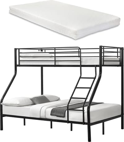 Metalen stapelbed kinderbed met matrassen 210x147,5x168 zwart