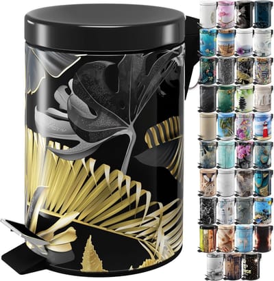 Cosmetica Emmer - Prullenbak Badkamer - Afval Scheiden - Soft Close Mechanisme - 3 Liter - Gouden Bladeren