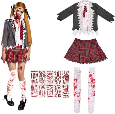Horrorkostuum voor schoolmeisje - Griezelige zombie outfit voor Halloween en verkleedfeestjes