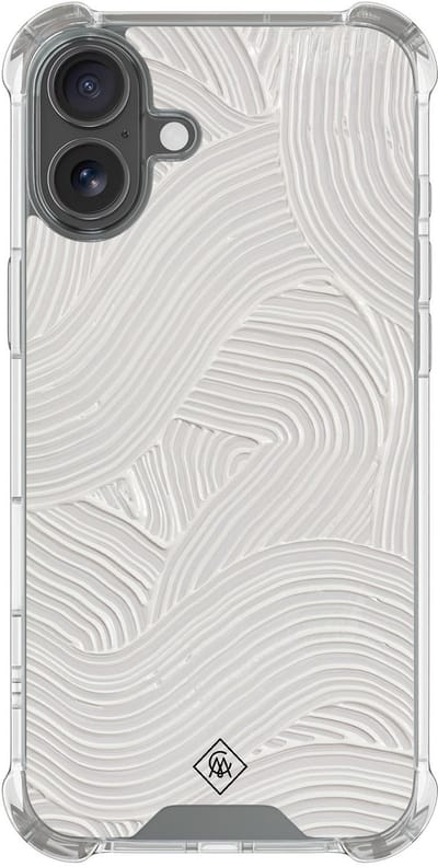Casimoda® hoesje - Geschikt voor iPhone 17 - Abstract Beige Waves - Shockproof case - Extra sterk - TPU/polycarbonaat - Grijs, Transparant