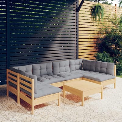 vidaXL - 7-delige - Loungeset - met - grijze - kussens - massief - grenenhout