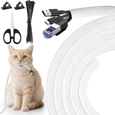 Dailygoods - Kabelslangen 3 meter-10mm, set van 14 stuks kabelbeschermingsroosters voor hond en kat, flexibele textiele kabelmantel, kabelmanagement voor bureau, TV, computer, PC, kabelbescherming, wit