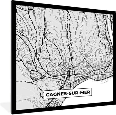 Fotolijst incl. Poster - Frankrijk - Cagnes-sur-Mer - Stadskaart - Plattegrond - Kaart - 40x40 cm - Posterlijst