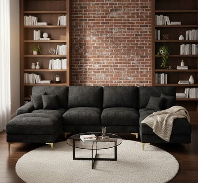 Luxe Moderne U-Vorm Hoekbank met Dubbel Verstelbare Zitplaatsen – 4-Zits Chenille Woonkamerbank – Comfortabele Bank voor Familie en Gezelligheid – House&Garden
