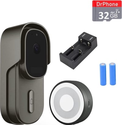 DrPhone LM4-C – Camera Deurbel Met Binnenbel – Met Stroomaansluiting & 32GB Opslag - Smartcam Camera Deurbel Met Alexa & Google Assistant – Camera Deurbel Met Mobiele App - Zwart