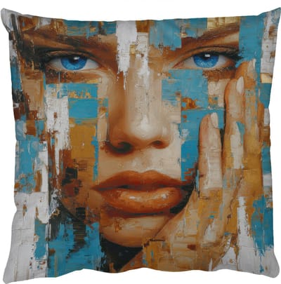 Sierkussens - Kussentjes Woonkamer - 50x50 cm - Abstract - Penseelstreken - Blauw - Gezicht