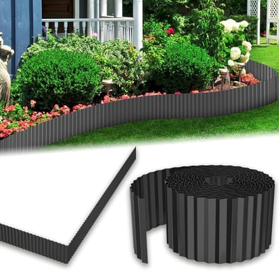 Gazonrand metaal - Bloembegrenzing golf - Tuin afscheiden - Flexibele wortelblokkering - 15 cm hoog 10m - Zwart