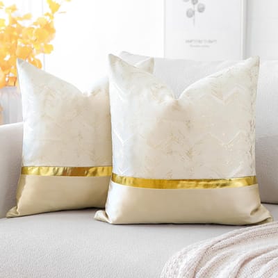 Dailygoods- Kussenslopen Set van 2 - Luxe Gouden Stiksels - Geometrisch Patroon - 45 x 45 cm - Zachte Polyester - Onzichtbare Rits - Kussenhoezen