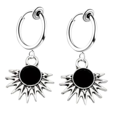 Klem oorbellen -zwart -waaier -zilverkleur-geen gaatje-Charme bijoux