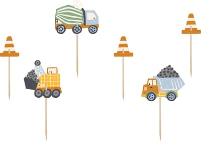 PARTYDECO - 6 Truckprikkers en bouwkegels 4-7 cm