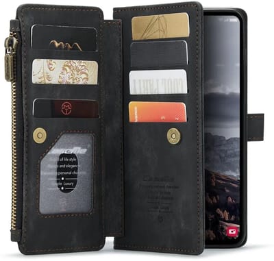 CaseMe C30 Hoesje Geschikt voor Samsung Galaxy S25 Plus | Wallet Zipper Book Case met Pasjeshouder | Beschermhoes met Portemonnee | Zwart