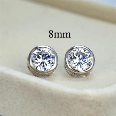 925 Sterling Zilver Witte Saffier Lab Diamant Oorknopjes Voor Vrouwen Bruiloftssieraden Verlovings Oorbellen 6 /7 /8mm Ronde Steen gray