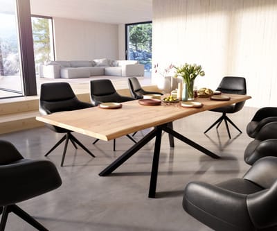 Eettafel Edge acacia natuur 260x100 kruisframe rechthoek zwart Live-Edge eettafel