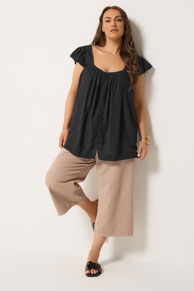 Yours Zwarte Linnen Top Met Kapmouwtjes Size 42
