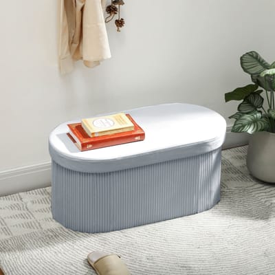 MODFU - Opbergbank - Opvouwbaar En Gestoffeerd - Modern - Voor Hal En Woonkamer - Hout En Fluweellook - Donkergrijs - 76 X 38 X 35 Cm