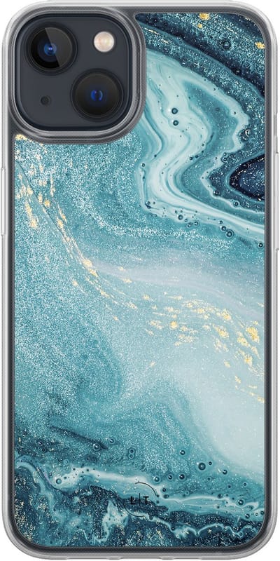 Hoesje geschikt voor iPhone 13 - Marmer blauw - 2in1 backcover - Marmer - Blauw - Leuke Telefoonhoesjes