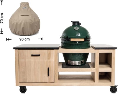 Raffles Covers Big Green Egg / Kamado hoes - 90 x 90 H: 70 cm - RBGE90dome - Waterdicht - Ademend - UV-bestendig - Elastisch rijgkoord - Big Green Egg / Kamado Accessoires - Hoes voor BBQ + Tafel