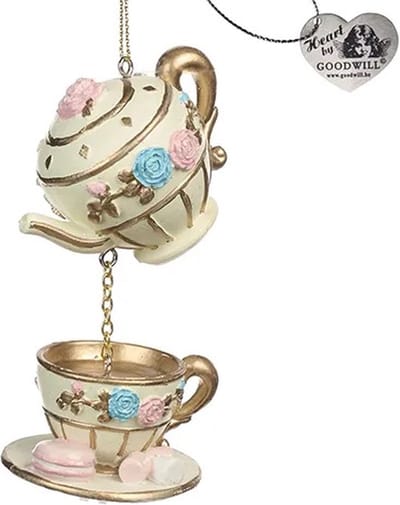 Goodwill - Teapot and Cup ornament - 10 cm - polyresin- creme/lichtblauw/roze