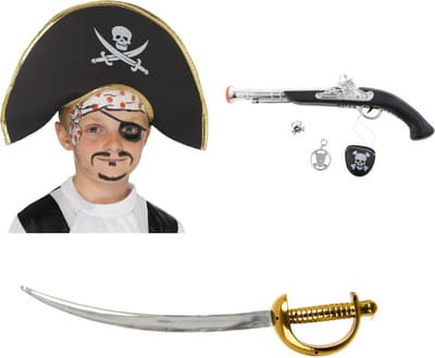 Funny Fashion Verkleed set Piraat - Piraten hoed/pistool/zwaard/ooglapje voor kinderen