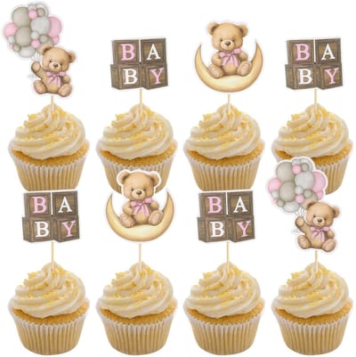 Dailygoods - 36 Roze Beer Cupcake Toppers - Baby Shower Decoraties