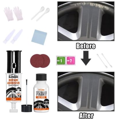 TLVX Velg reparatie set – Wiel kras reparatie kit – Kras verwijderen velgen – Auto wiel reparatie Stoeprand schade herstellen – Lichtmetalen velgen schade herstel – Krassen remover – Zilver Wiel verf – Velg Fix Kit – Complete professionele set