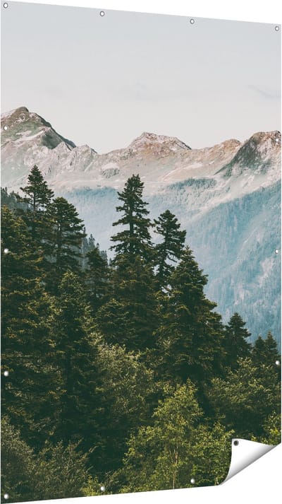 Gards Tuinposter Bos met Bomen in de Bergen - 120x180 cm - Tuindoek - Tuindecoratie - Wanddecoratie buiten - Tuinschilderij