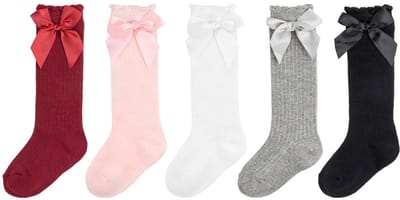 Store_7 - Baby Meisje Knie Hoge Sokken - Katoenen Peuter Sokken - Elegante Strik Kousen - Bescherming Tegen Insecten - Comfortabel en Stijlvol - Ge...