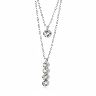 Aramat Jewels | Halskettingen | Zilverkleurige Aramat Jewels Dubbele Ketting met Zirkonia | Zilverkleur | |1,5mm | Staal | Volwassenen | Verkleurd niet