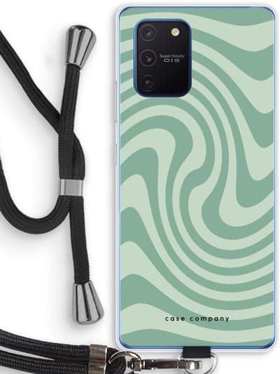 Case Company® - Hoesje met koord geschikt voor Samsung Galaxy Note 10 Lite hoesje met Koord - Swirl Groen - Telefoonhoesje met Zwart Koord - Bescherming aan alle Kanten en Over de Schermrand
