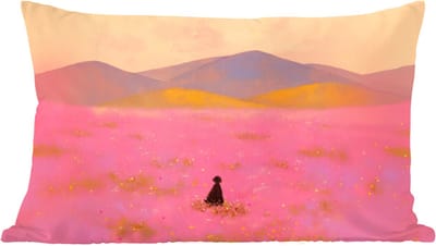 Sierkussens - Kussentjes Woonkamer - 60x40 cm - Bloemenweide - Heuvels - Silhouet - Roze