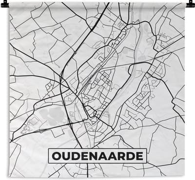Wandkleed - Wanddoek - Plattegrond – Oudenaarde – Zwart Wit – Stadskaart - Kaart - België - 180x180 cm - Wandtapijt
