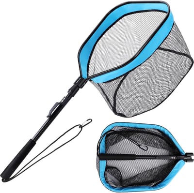 QIN® Schepnet Vissen - Visnet - Telescoop Schepnet - Casting Kooi Net - Val Opvouwbaar - Zwart/Blauw - 39cm x 31cm x 1cm