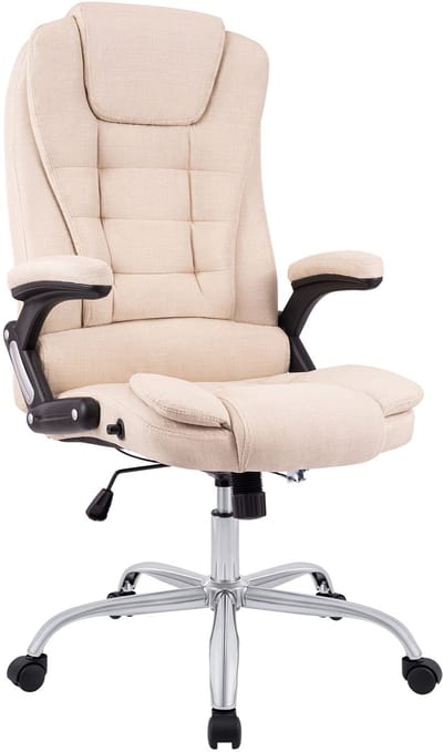 CLP Ergonomische Bureaustoel Thor - Draaibaar & Kantelbaar - Tot 150 kg - Chroom Onderstel - creme