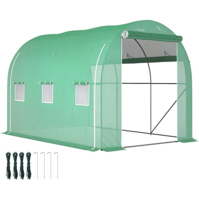 Outsunny tuinkas 6 m² 3x2 m met 1 deur + 2 zijwanden oprolbaar, 6 ramen, gegalvaniseerd staal PE hoge dichtheid 140g/m² anti-UV Groen WIT