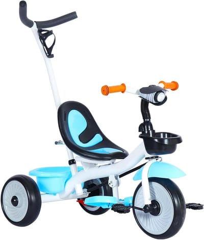 Driewieler met duwstang - Kinderdriewieler loopfiets - Kind vervoeren en laten spelen - Multifunctioneel groeit mee - 6.6 kg - Blauw