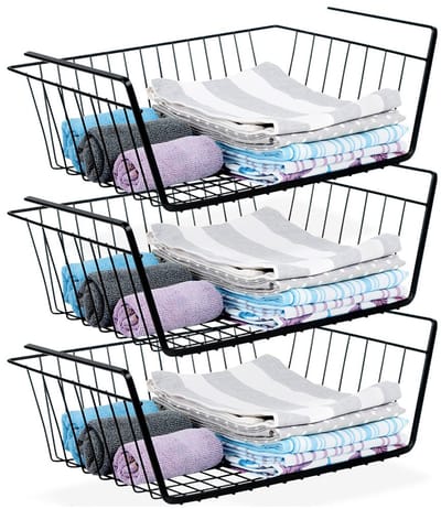 Onder Plank Hangende Metaal Zwart 40,5x26,5x14,5 cm 3 stuks - Mand - Plankmand - Organizer - Mandje - Opslagmand voor Keuken - Kantoor - Pantry - Badkamer - Kabinet